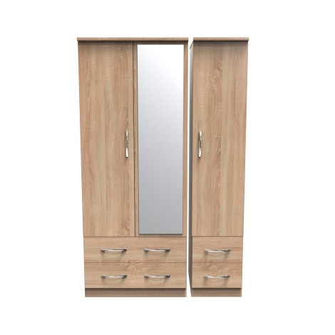 Avon - 3 Door 4 Drawer - Triple - Mirrored Wardrobe - Bardolino Oak Finish