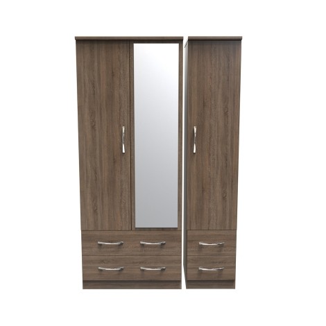 Avon - 3 Door 4 Drawer - Triple - Mirrored Wardrobe - Darkolino Finish