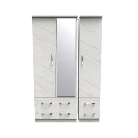 Avon - 3 Door 4 Drawer - Triple - Mirrored Wardrobe - White Marble Effect