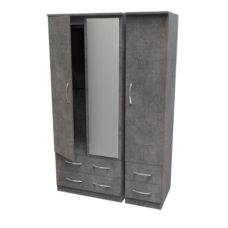 Avon - 3 Door 4 Drawer - Triple - Mirrored Wardrobe - Pewter Grey Finish