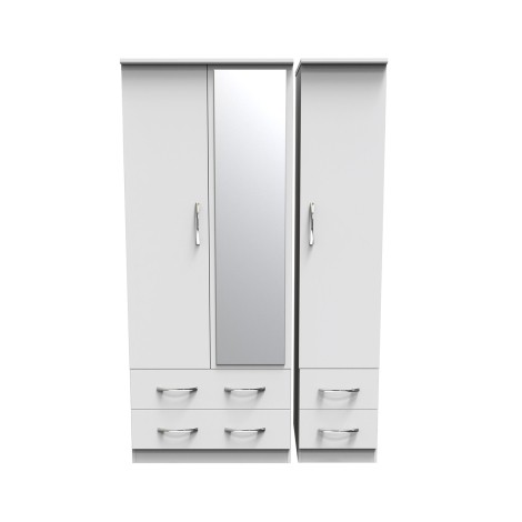 Avon - 3 Door 4 Drawer - Triple - Mirrored Wardrobe - White Matt Finish