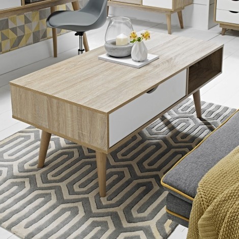 Scandi Oak Coffee Table White Drawer