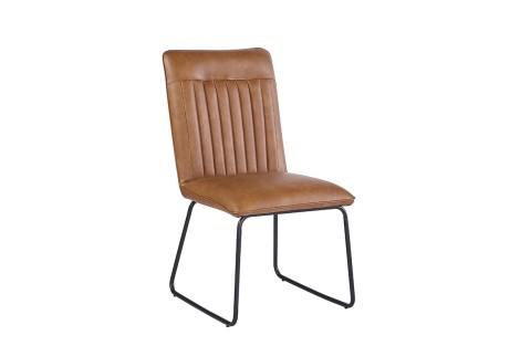 Hew - 2x Brown PU Dining Chairs - Black Metal Legs