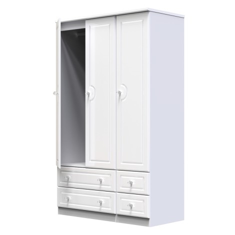 Balmoral - 3 Door 4 Drawer - Triple - Tall - Plain Wardrobe - White Gloss Finish
