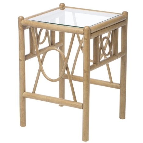 Bali Light Oak, Cane Lamp Table Glass Top