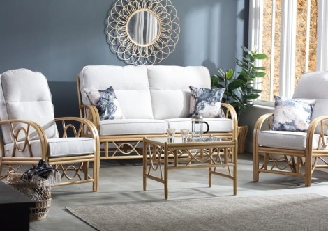 Bali Light Oak, Cane 3 Seater & 2 Armchairs