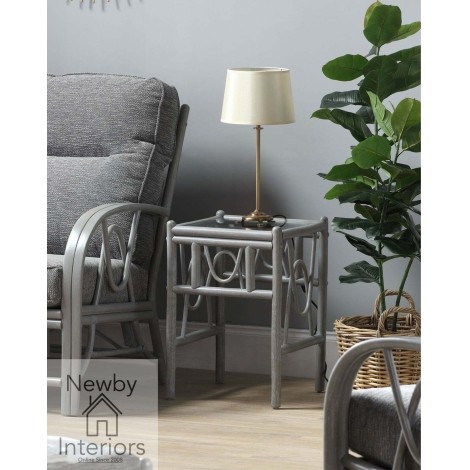 Bali Lamp Table Grey Wash Rattan & Glass