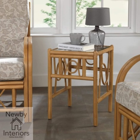 Bali Lamp Table Light Oak Rattan & Glass