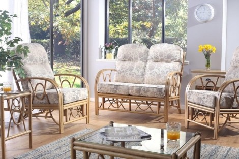 Bali Light Oak, Cane 2 Seater Sofa & 2 Chairs