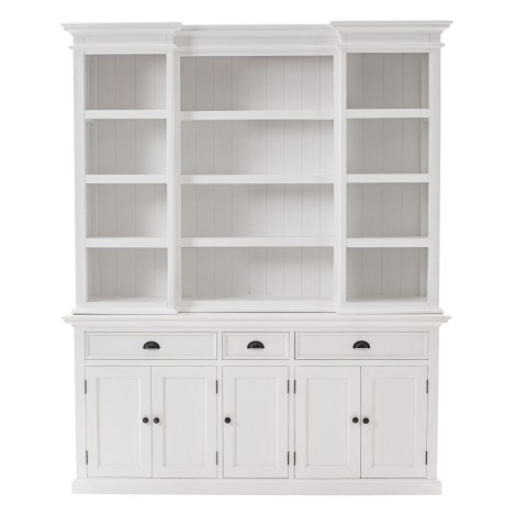 Halifax - Pure White Painted - Kitchen Hutch Cabinet - 5 Doors and 3 Drawers