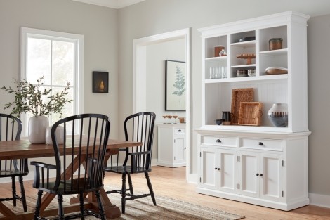 Halifax - Pure White Painted - Hutch Cabinet - 4 Doors and 2 Drawers - 2 Adjustable Shelves