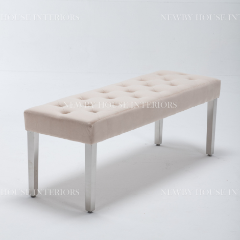 Knightsbridge Beige / Cream French Velvet 130cm Bench With Stainless Steel Legs