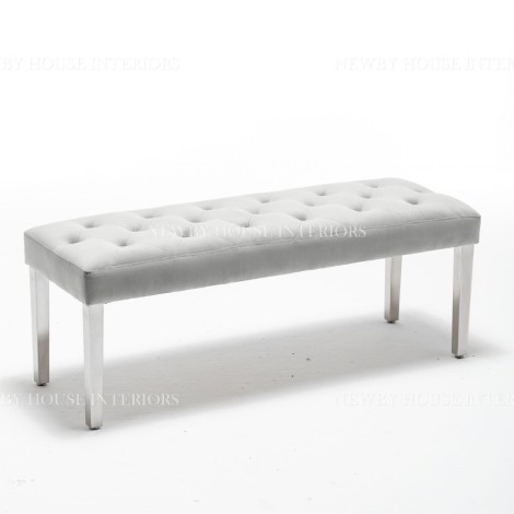 Knightsbridge Shimmer Silver French Velvet 130cm Bench With Stainless Steel Legs