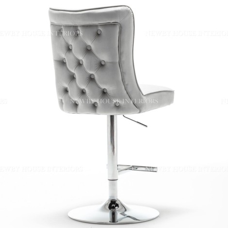 Belgravia Light Grey French Velvet Button Back Bar Stool 