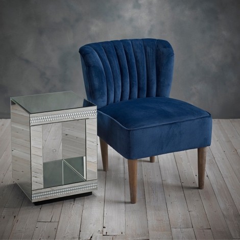 Bella - Accent Armchair - Midnight Blue Velvet - Dark Wood Legs