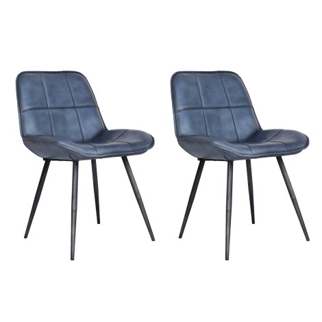 Pair Of - Bentham - Blue - Leather - Iron Frame - Industrial - Dining Chairs