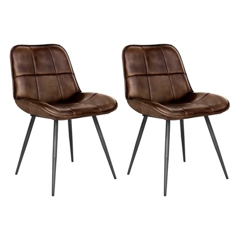 Pair Of - Bentham - Brown - Leather - Iron Frame - Industrial - Dining Chairs