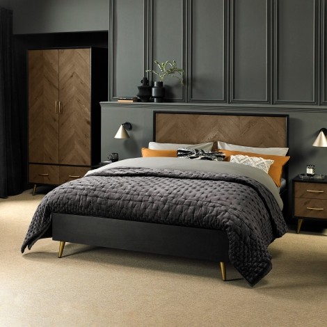 Sienna Fumed Oak & Peppercorn Panel Bedstead (150cm King)