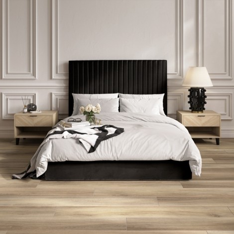 Berlin Black Velvet Tall Headboard Ottoman Bed King Size