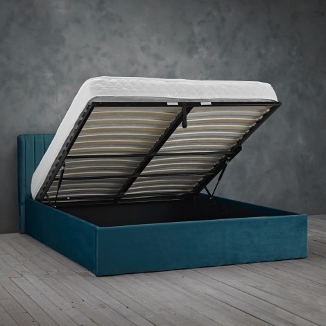 Berlin - Teal - Velvet - Lift Up Ottoman - Double Bed