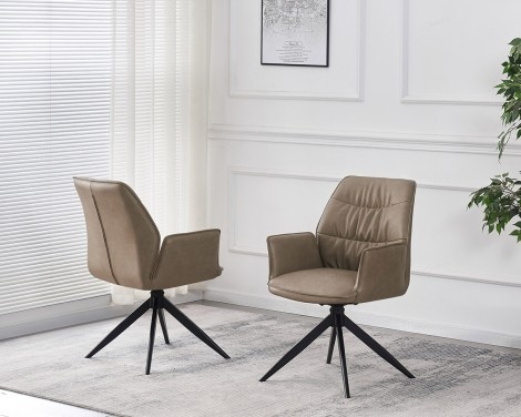 Berlish - 2x Taupe Faux Leather Swivel Dining Chair Black Metal Legs