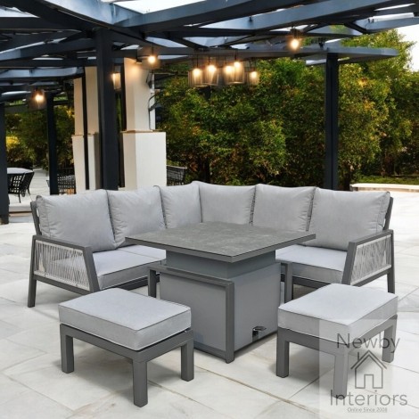 Bettina Outdoor Corner Sofa Set with Gas Lift Table Grey Powder Coat