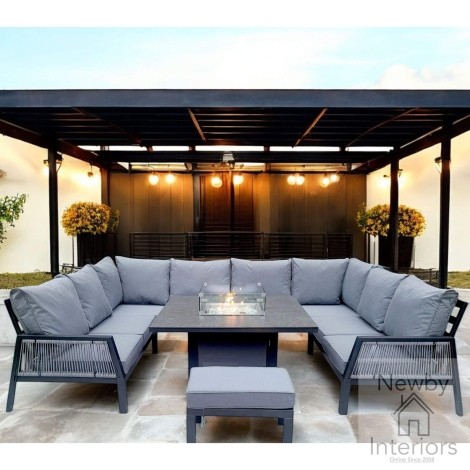 Bettina Outdoor Bettina Outdoor U Shape Sofa Set with Gas Fire Pit Table Grey Powder Coat
