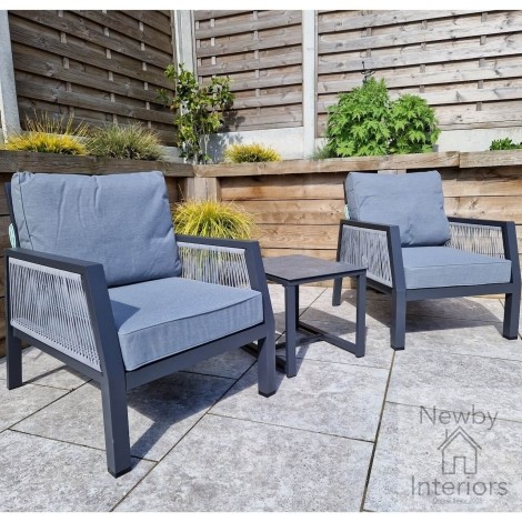 Bettina Outdoor Grey 3 Piece Lounge Set Grey Powder Coat