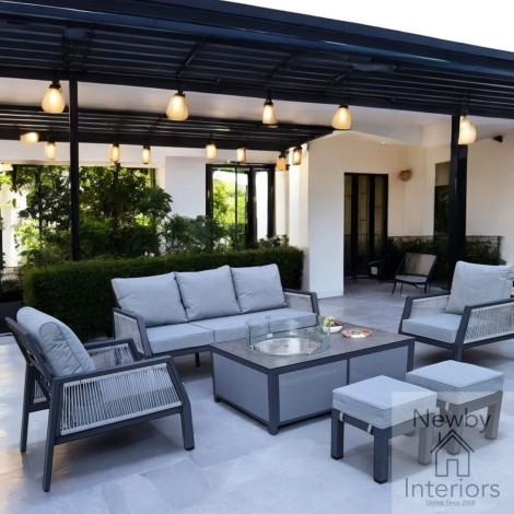 Bettina Outdoor Sofa, 2 Chairs & Gas Fire Pit Table Grey Powder Coat