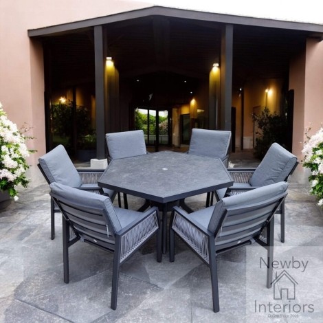 Bettina Outdoor Hexagon Dining Table & 6 Chairs Grey Powder Coated