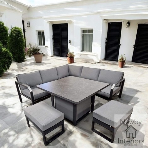 Alarna Outdoor Grey Corner Sofa Sofa with Gas Lift Table, Grey Powder Coat