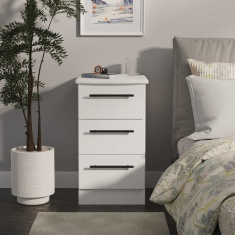 Beverley - White Ash 3 Drawer Bedside Cabinet / Bedside Table / Nightstand