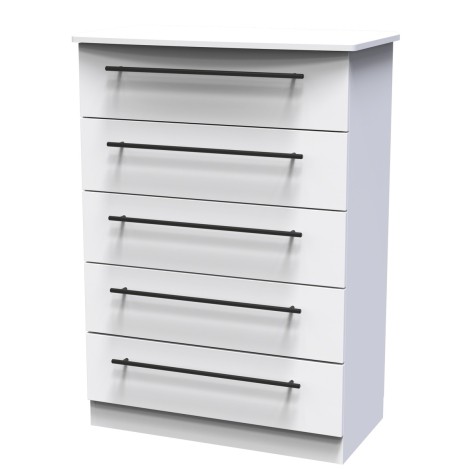 Beverley - White Matt Chest of 5 Drawers