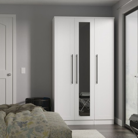 Beverley - White Ash 3 Door Triple Tall Mirror Wardrobe