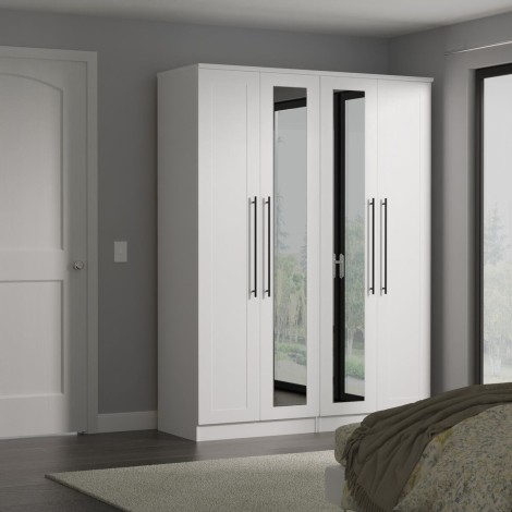 Beverley - White Ash Tall 4 Door Centre Mirror Wardrobe