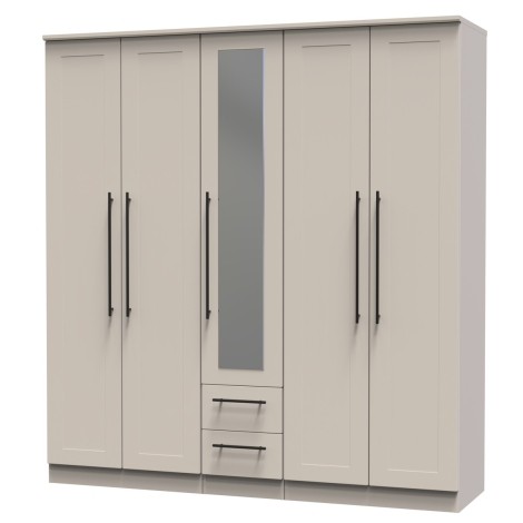 Beverley - Kashmir Matt Tall 5 Door 2 Drawers Centre Mirror Wardrobe