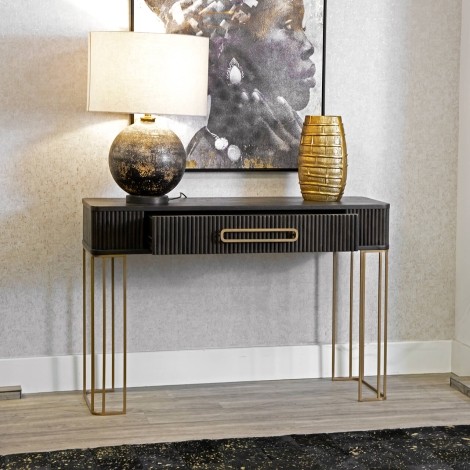 Bugari - Brown - 1 Drawer Console Table  - Gold Metallic Accent Legs