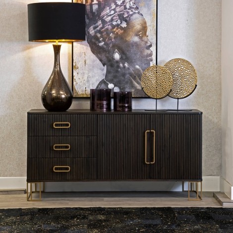 Bugari - Brown - Large - 2 Door 3 Drawer Sideboard - Gold Metallic Accent Legs