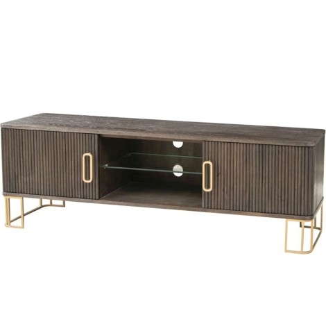 Bugari - Brown - 2 Door With Open Shelf - Media Unit / TV Unit - Gold Metallic Accent Legs