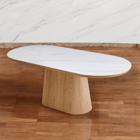 Bianca 200cm Beech & White Sintered Stone Oval Dining Table