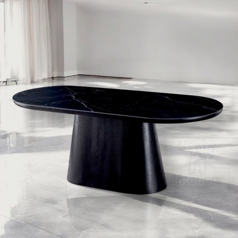 Bianca 200cm Black & Black Sintered Stone Oval Dining Table