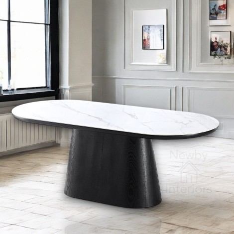 Bianca 200cm Black & White Sintered Stone Oval Dining Table