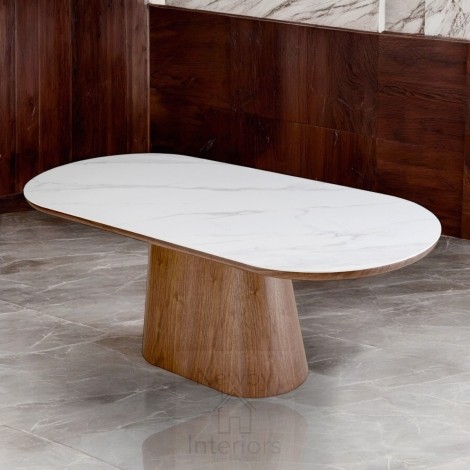 Bianca 200cm Walnut & White Sintered Stone Oval Dining Table