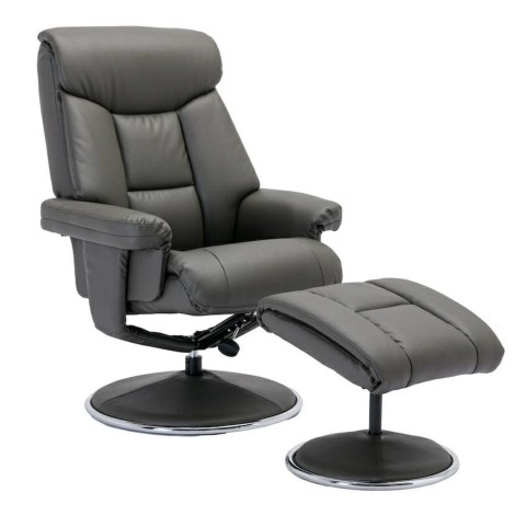 GFA - Biarritz - Cinder Grey - Plush Faux Leather - Swivel Recliner Chair and Stool