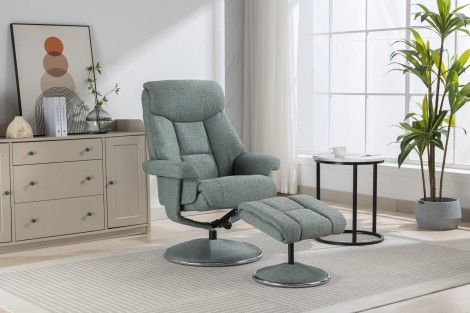 GFA - Biarritz - Lisbon Teal - Fabric - Swivel Recliner Chair and Stool