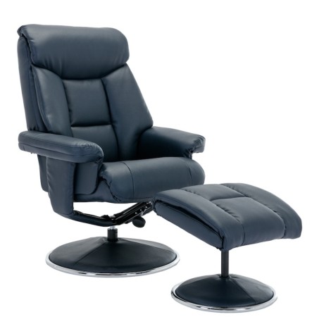 GFA - Biarritz - Navy Blue - Plush Faux Leather - Swivel Recliner Chair and Stool