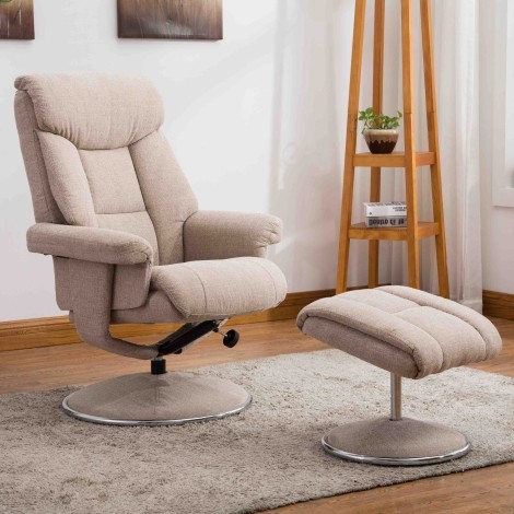 GFA - Biarritz - Lisbon Wheat - Fabric - Swivel Recliner Chair and Stool