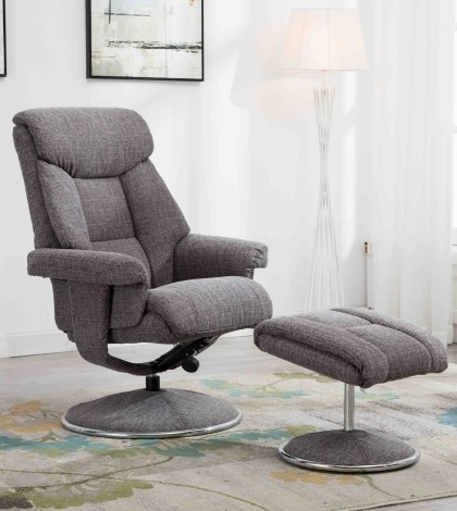 GFA - Biarritz - Lisbon Grey - Fabric - Swivel Recliner and Stool