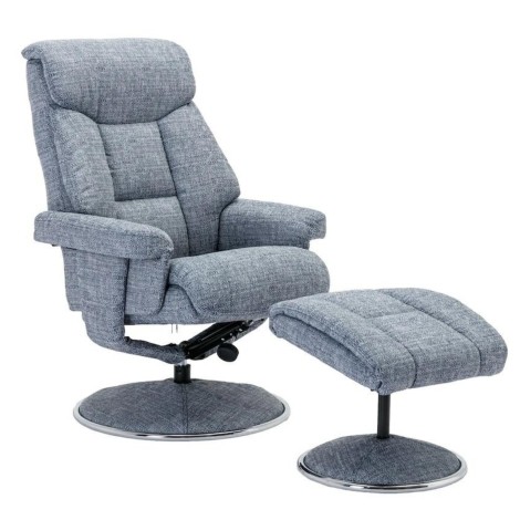 GFA - Biarritz - Lisbon Marine Blue - Fabric - Swivel Recliner Chair and Stool