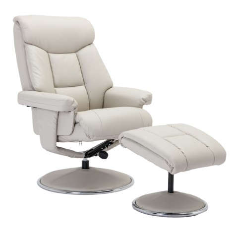 GFA - Biarritz - Mushroom Grey - Plush Faux Leather - Swivel Recliner Chair and Stool